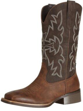 Women's Dark Brown Square Toe Western Fashion Country Distressed Cowgirl Boots